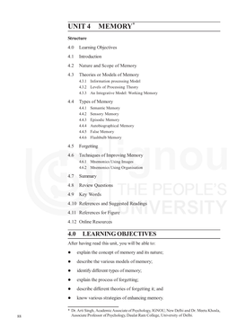 4.4 TYPES of MEMORY the Last Two Sections Focused on Nature of Memory and the Various Models of Memory