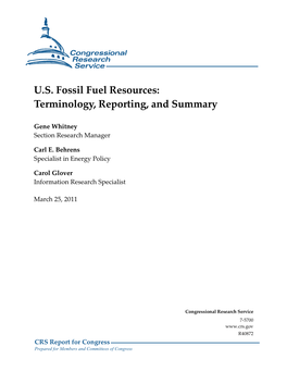 U.S. Fossil Fuel Resources: Terminology, Reporting, and Summary