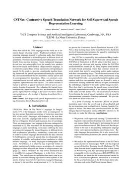 Cstnet: Contrastive Speech Translation Network for Self-Supervised Speech Representation Learning