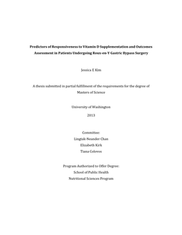 Predictors of Responsiveness to Vitamin D Supplementation and Outcomes Assessment in Patients Undergoing Roux-En-Y Gastric Bypass Surgery