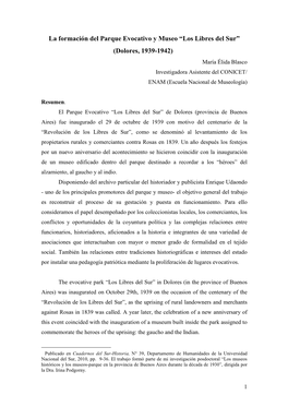 Blasco, María Élida: “La Formación Del Parque Evocativo Y Museo 'Los