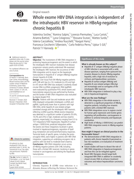 Whole Exome HBV DNA Integration Is Independent of the Intrahepatic HBV Reservoir in Hbeag-Negative Chronic Hepatitis B