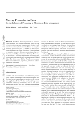 Arxiv:1905.04767V1 [Cs.DB] 12 May 2019 Ing Amounts of Data Into Their Complex Computational Data Locality, Limiting Data Reuse Through Caching [121]