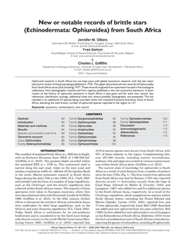 New Or Notable Records of Brittle Stars (Echinodermata: Ophiuroidea) from South Africa