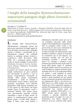 I Funghi Della Famiglia Hymenochaetaceae : Importanti Patogeni Degli Alberi Forestali E Ornamentali