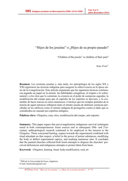 “Hijos De Los Jesuitas” O ¿Hijos De Su Propio Pasado?