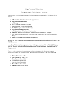 Being a Professional Mathematician the Importance of Professional Bodies – Worksheet Mathematical Professional Bodies, Learne