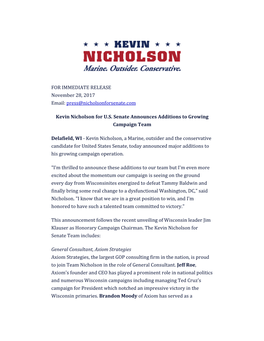 Press@Nicholsonforsenate.Com Kevin Nicholson for US Senate