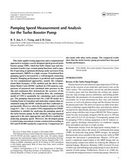 Pumping Speed Measurement and Analysis for the Turbo Booster Pump