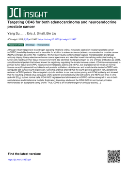 Targeting CD46 for Both Adenocarcinoma and Neuroendocrine Prostate Cancer