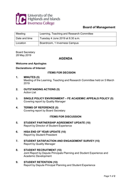 Board of Management AGENDA