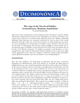 The Ciego in the Novels of Galdós: Costumbrismo, Realism, Symbolism Vernon Chamberlin