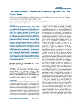 The Effectiveness of Different Palate Relievers Against a Hot Chili Pepper Sauce