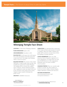 Fact Sheet for the Winnipeg Temple