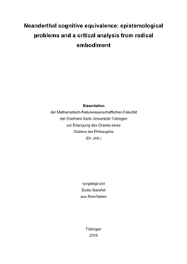 Neanderthal Cognitive Equivalence: Epistemological Problems and a Critical Analysis from Radical Embodiment