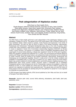 Pest Categorisation of Haplaxius Crudus