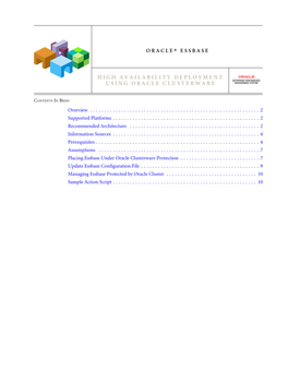 Cluster Ready Services Certification for Oracle Essbase