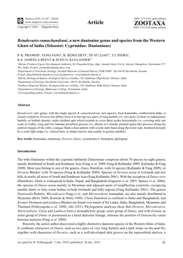 Zootaxa, Betadevario Ramachandrani, a New Danionine Genus And