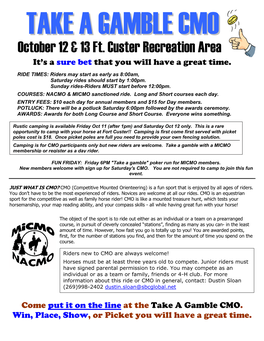 October 12 & 13Ft. Custer Recreation Area