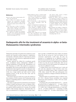 Darbepoetin Alfa for the Treatment of Anaemia in Alpha Or Beta