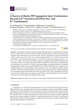A Survey of Barley PIP Aquaporin Ionic Conductance Reveals Ca2+-Sensitive Hvpip2;8 Na+ and K+ Conductance