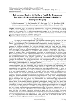 Intraosseous Route with Epidural Needle for Emergency Intraoperative Resuscitation and Reversal in Pediatric Emergency Surgery