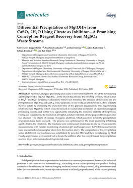 Differential Precipitation of Mg(OH)2 from Caso4·2H2O Using Citrate As