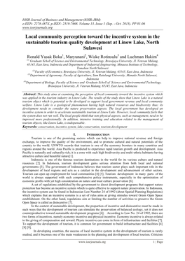 Local Community Perception Toward the Incentive System in the Sustainable Tourism Quality Development at Linow Lake, North Sulawesi