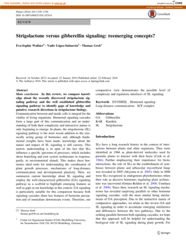 Strigolactone Versus Gibberellin Signaling: Reemerging Concepts?