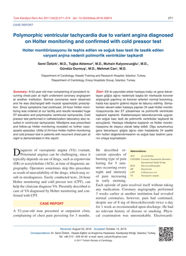 Polymorphic Ventricular Tachycardia Due to Variant Angina Diagnosed on Holter Monitoring and Confirmed with Cold Pressor Test