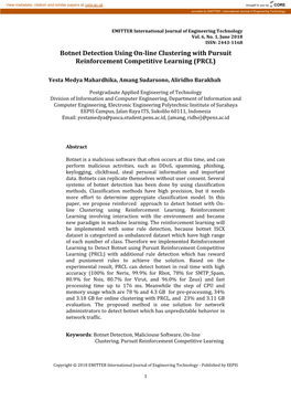 Botnet Detection Using On-Line Clustering with Pursuit Reinforcement Competitive Learning (PRCL)