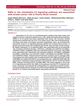 Snps in the Interleukin-12 Signaling Pathway Are Associated with Breast Cancer Risk in Puerto Rican Women