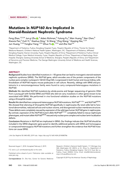 Mutations in NUP160 Are Implicated in Steroid-Resistant Nephrotic Syndrome