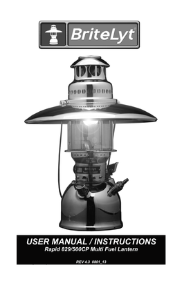 USER MANUAL / INSTRUCTIONS Rapid 829/500CP Multi Fuel Lantern