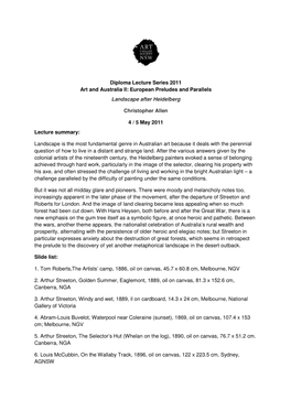 Diploma Lecture Series 2011 Art and Australia Ll: European Preludes and Parallels Landscape After Heidelberg Christopher Allen 4