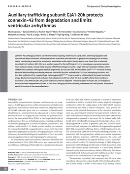 Auxiliary Trafficking Subunit GJA1-20K Protects Connexin-43 from Degradation and Limits Ventricular Arrhythmias