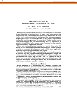 Hemagglutination by Purified Type I Escherichia Coli Pili*