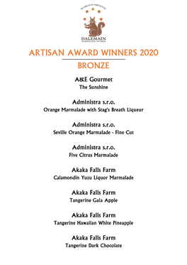 Artisan Award Winners 2020 Bronze