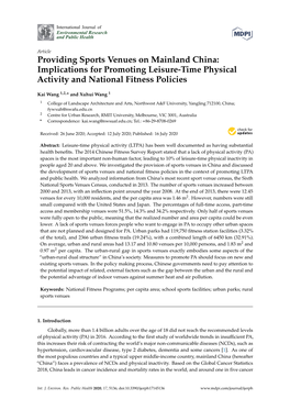 Providing Sports Venues on Mainland China: Implications for Promoting Leisure-Time Physical Activity and National Fitness Policies