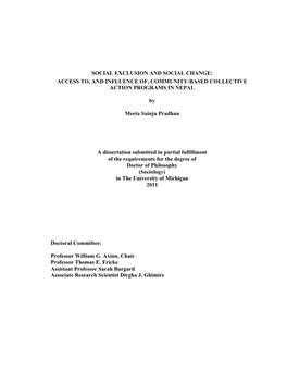 Social Exclusion and Social Change: Access To, and Influence Of, Community-Based Collective Action Programs in Nepal