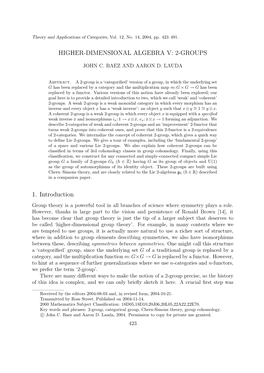 HIGHER-DIMENSIONAL ALGEBRA V: 2-GROUPS 1. Introduction