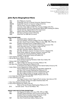 John Ryrie Biographical Note