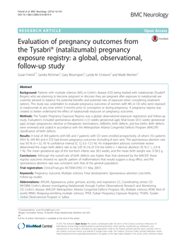 Evaluation of Pregnancy Outcomes from the Tysabri® (Natalizumab)