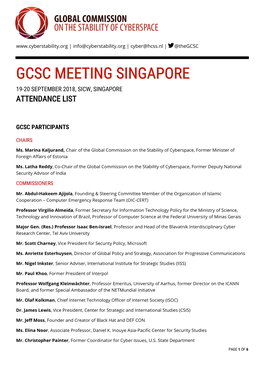 Gcsc Meeting Singapore 19-20 September 2018, Sicw, Singapore Attendance List