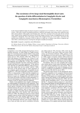 The Coexistence of Two Large-Sized Thermophilic Desert Ants: the Question of Niche Differentiation in Cataglyphis Bicolor