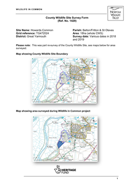 County Wildlife Site Survey Form (Ref. No