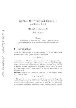 Width of the Whitehead Double of a Nontrivial Knot