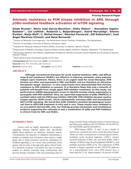 Intrinsic Resistance to PIM Kinase Inhibition in AML Through P38α-Mediated Feedback Activation of Mtor Signaling