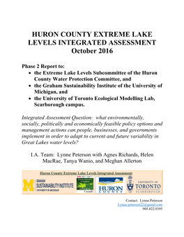 HURON COUNTY EXTREME LAKE LEVELS INTEGRATED ASSESSMENT October 2016