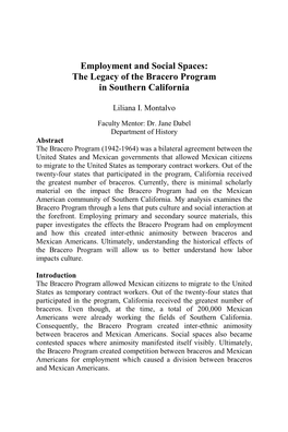 Employment and Social Spaces: the Legacy of the Bracero Program in Southern California